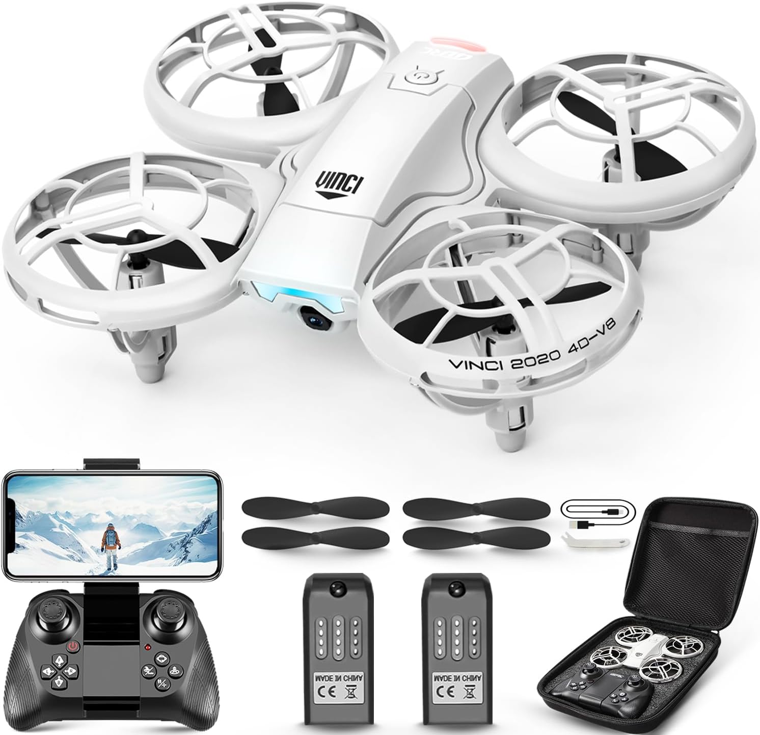 4DRC V8 Mini Drone with 1080P Camera for Adults, RC Quadcopter with 2 Batteries Longer Flight Time, Altitude Hold, Headless Mode, Palm Takeoff, QuickShots, Built-In Propeller Guard,Grey