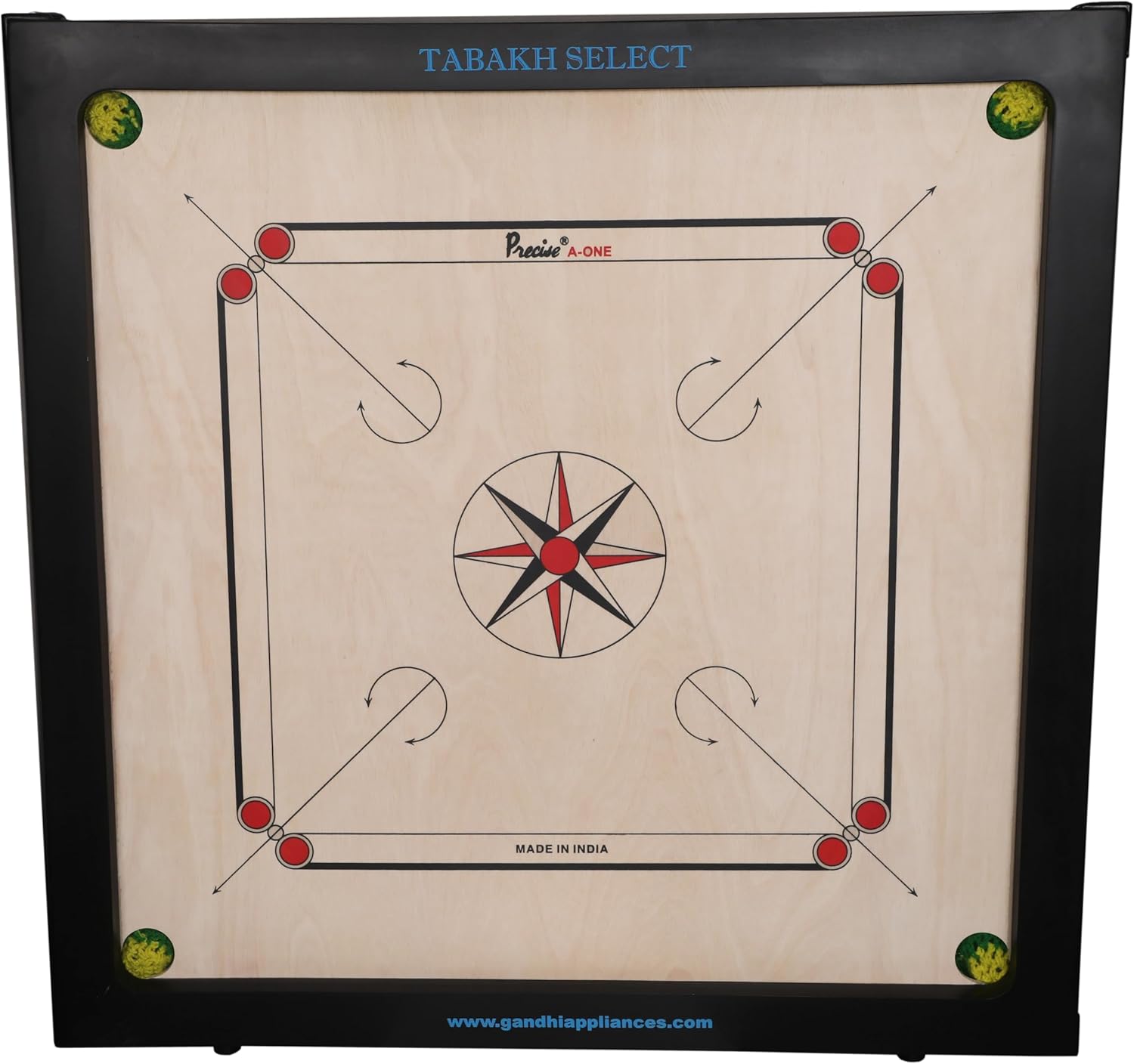 Precise Select 8mm Carrom Board with Coins, Striker, and Powder by Tabakh