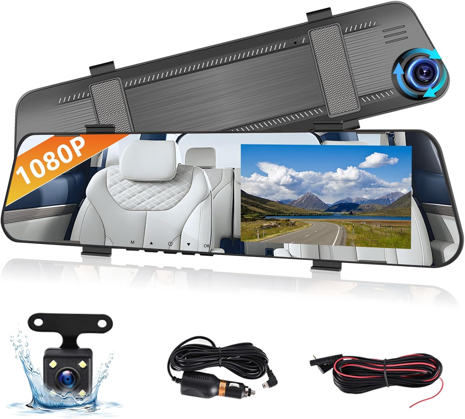 Podofo 4.5" Rear View Mirror Camera Dash Cam DVR Monitor Rear View Dual Camera Video Recording System 1080P IPS Screen/Loop Recording/150° Wide Angel/Night Vision/G-Sensor/Parking Assistance