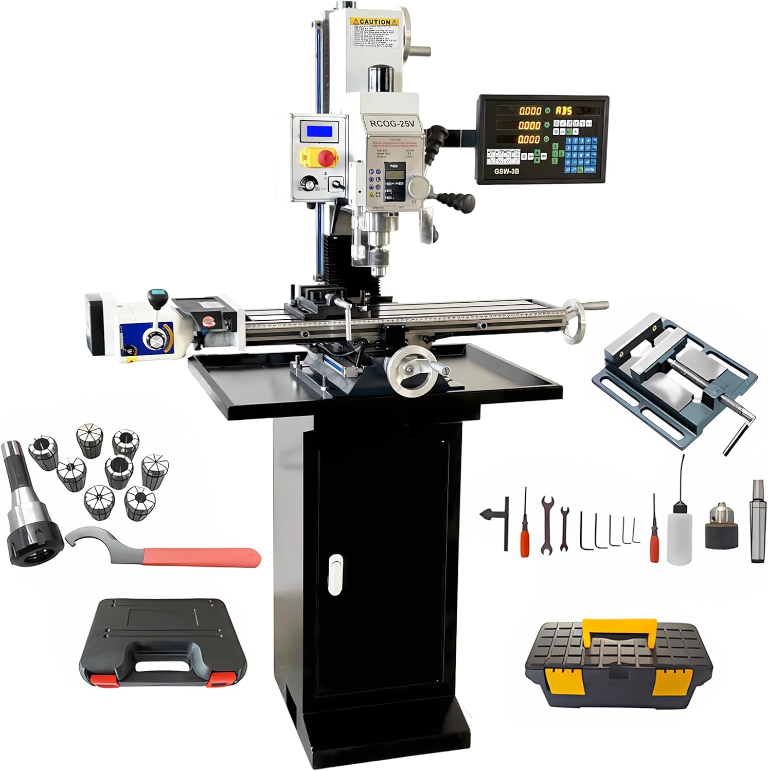 INTBUYING Mini Milling Drilling Machine Vertical R8 Mill Drill Machine Precision Drill Mill 50-2250rpm DRO,with Grating Ruler, Axis X Power Feed, Accessory R8 Tapper Package for Metal Wood Plastic