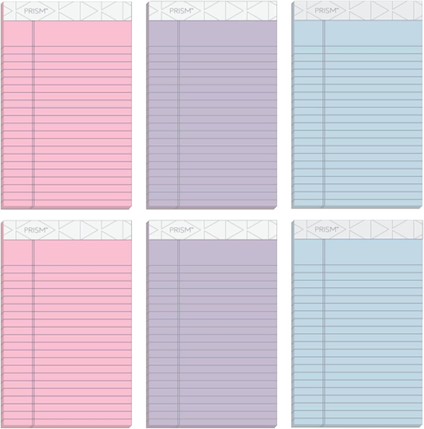 TOPS 5 x 8 Legal Pads, 6 Pack, Prism Brand, 2 Pink/2 Blue/2 Purple, Narrow Ruled, 50 Sheets Per Writing Pad, Made in USA (63016)