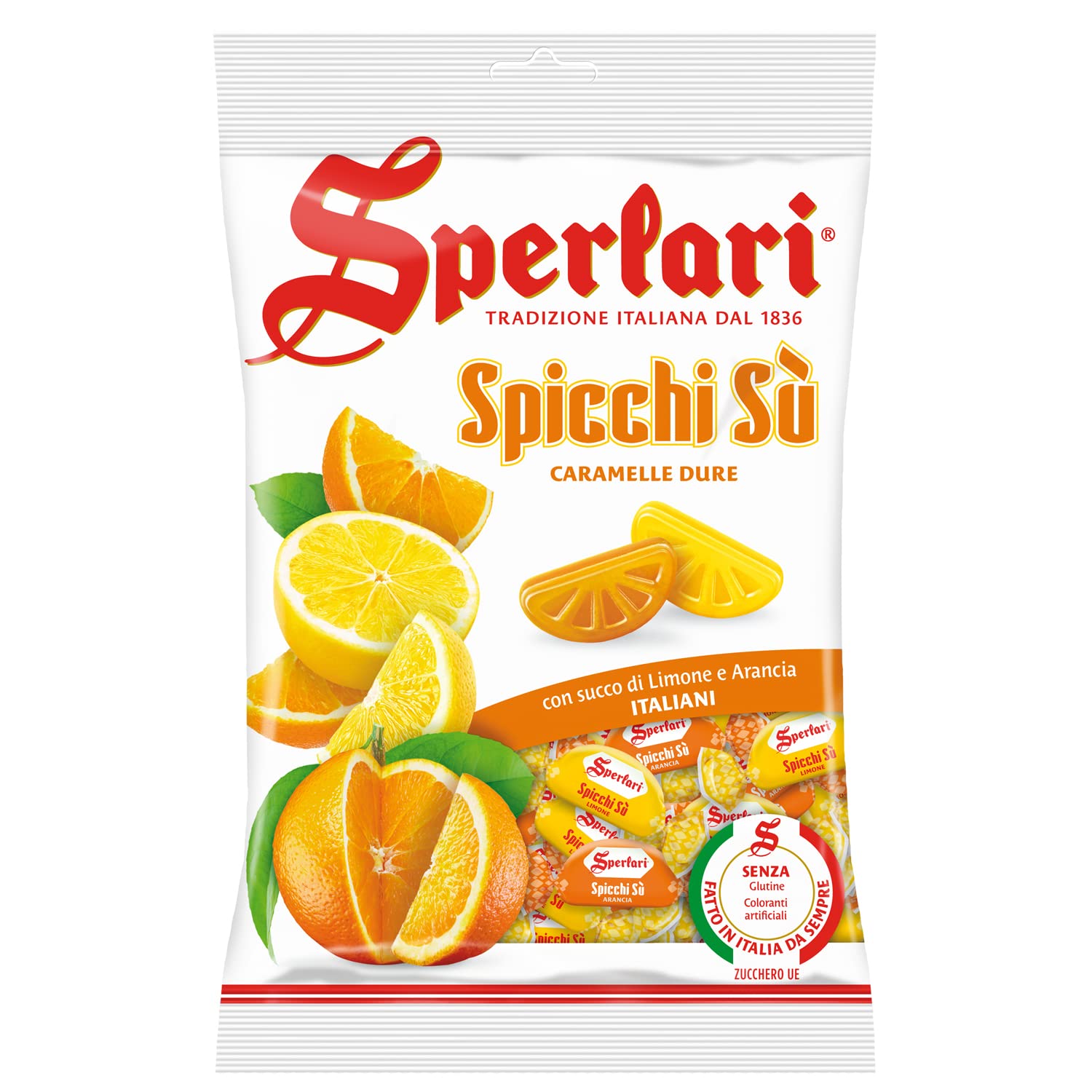 Sperlari Spicchi Su Citrus Orange & Lemon Wedges Hard Candy Bag, Individually Wrapped Italian Sweets, 500 gr / 17.6 Ounce Bag (1-Pack)