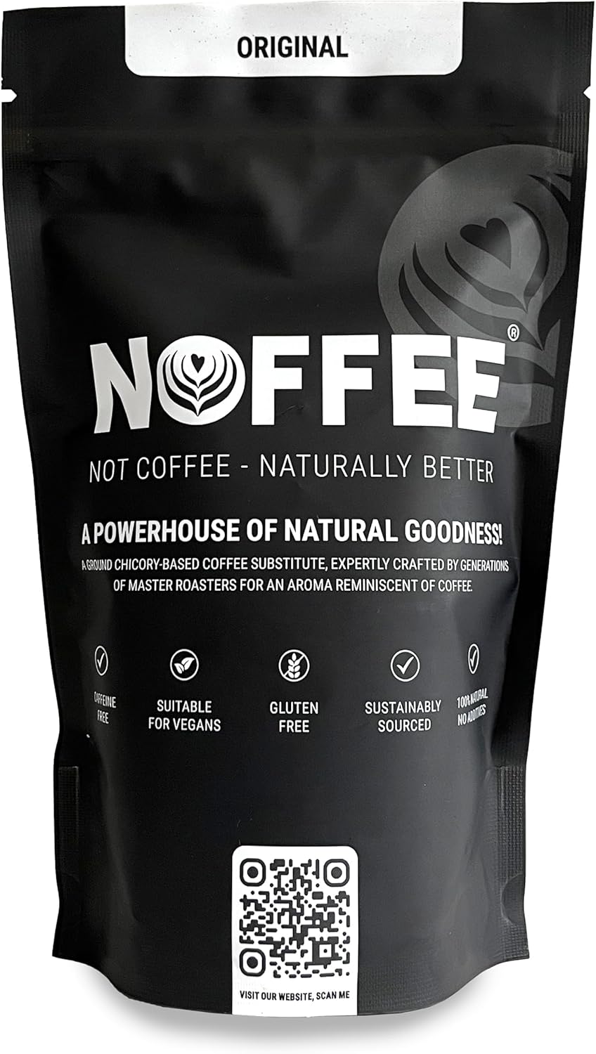Noffee: Premium Chicory Coffee Alternative 200g | Caffeine-Free, Gut-Friendly, Gluten-Free, and Vegan | Sustainably Sourced Medium to Dark Blend for Versatile Brewing | Ground