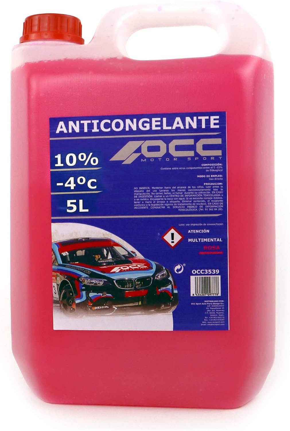 OCC MOTORSPORT PINK ANTIFREEZE 10% -4ºC 5 LITRES