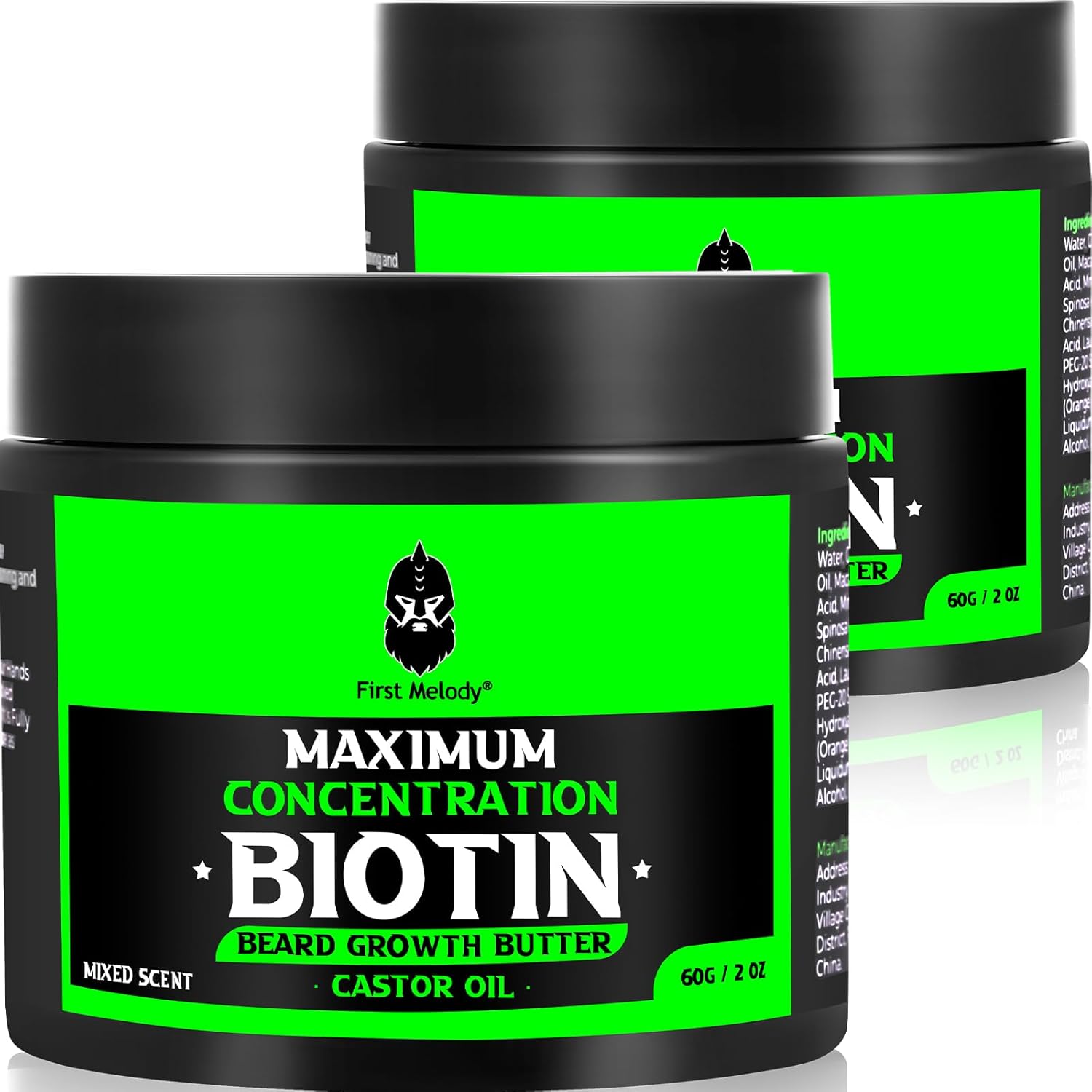 Beard Butter,Maximum Concentration Biotin,with Castor Oil and Argan & Jojoba Oils, Promotes Beard Growth, Styles, Strengthens & Softens Beards ,Unruly Beards While Relieving Itch,4 Ounce(2 Pack)