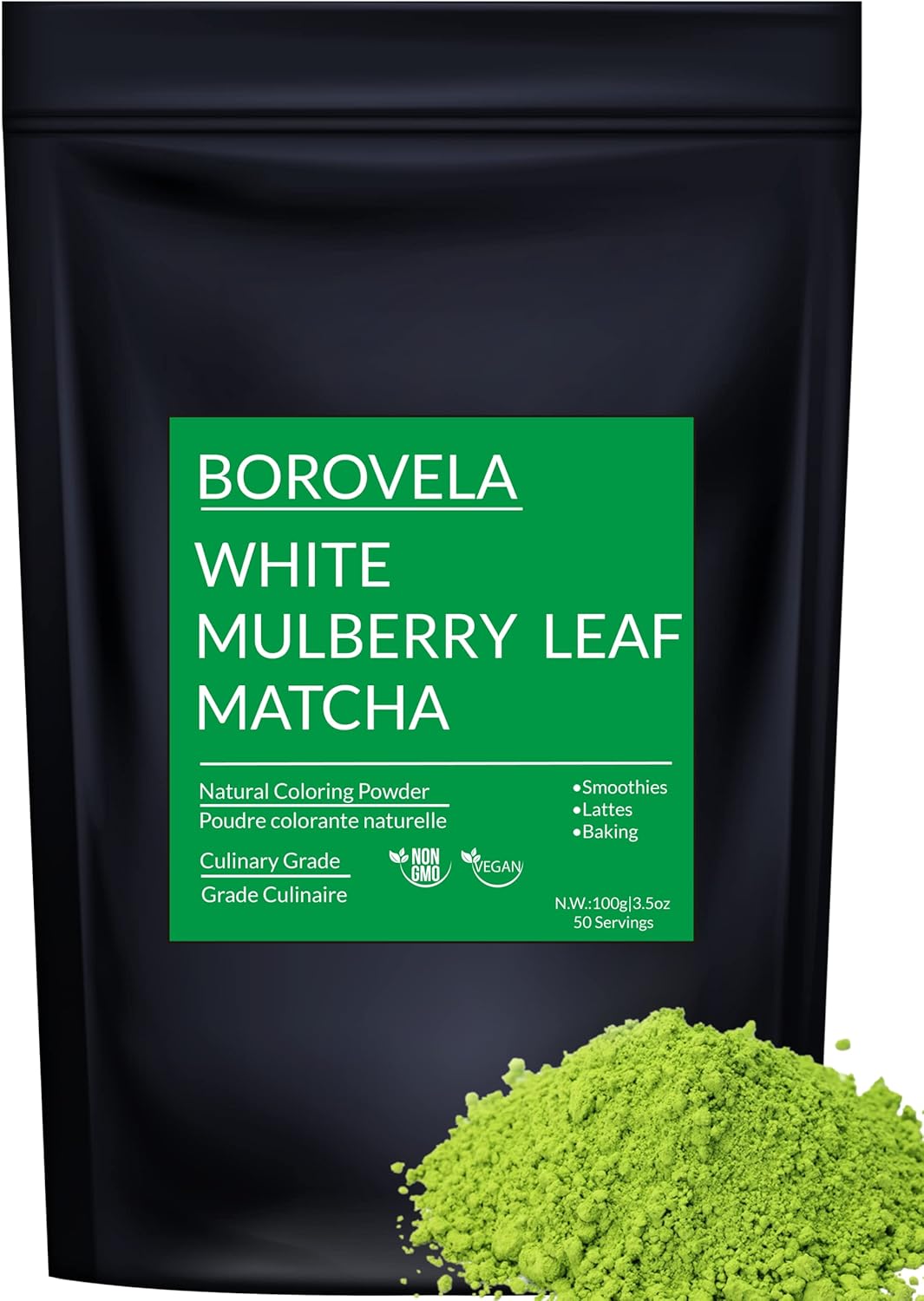 Japanese White Mulberry Leaf Matcha Style Powder - Green Superfood - Caffeine Free - Natural Green Colouring 100g bag pack of 1