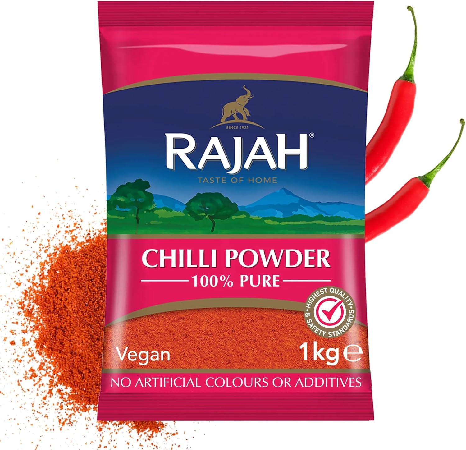 Rajah Spices Chilli Powder | Lal Mirch Powder | Mirch Powder | Chilli | Red Chilli Powder | Hot Chilli Powder | (1kg)