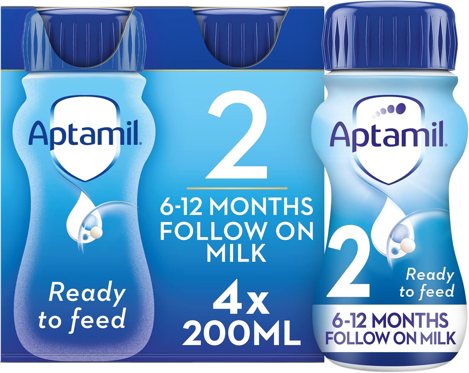 Aptamil 2 Follow on Baby Milk, Ready to Drink Liquid Formula, 6 to 12 Months, 200ml