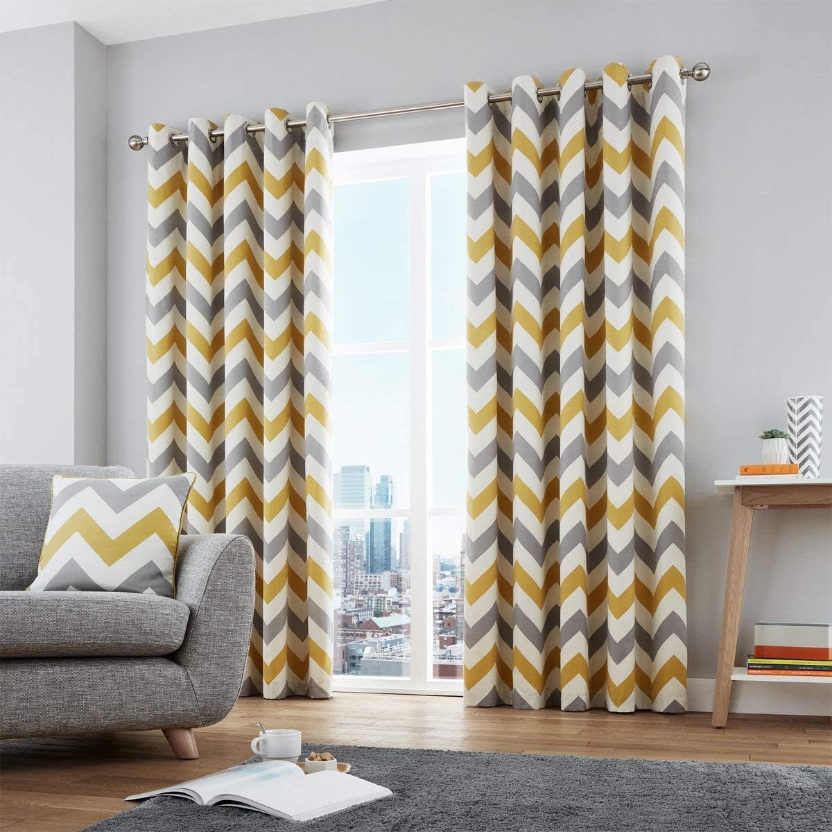 Fusion - Chevron - Curtains, 117 x 183cm, Ochre