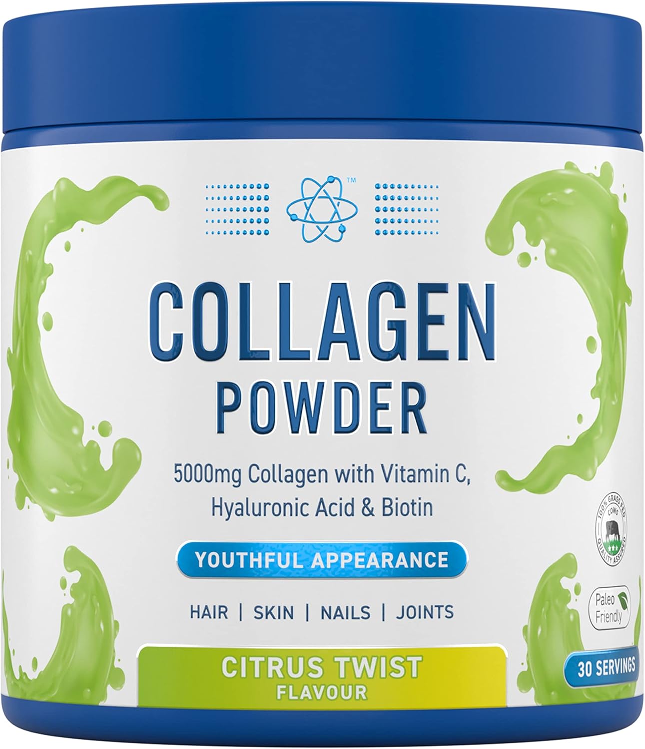 Applied Nutrition Collagen Powder - Citrus Twist Flavour - 5000mg Hydrolysed Bovine Flavoured Collagen Peptides with Vitamin C, Hyaluronic Acid & Biotin (165g - 30 Servings)