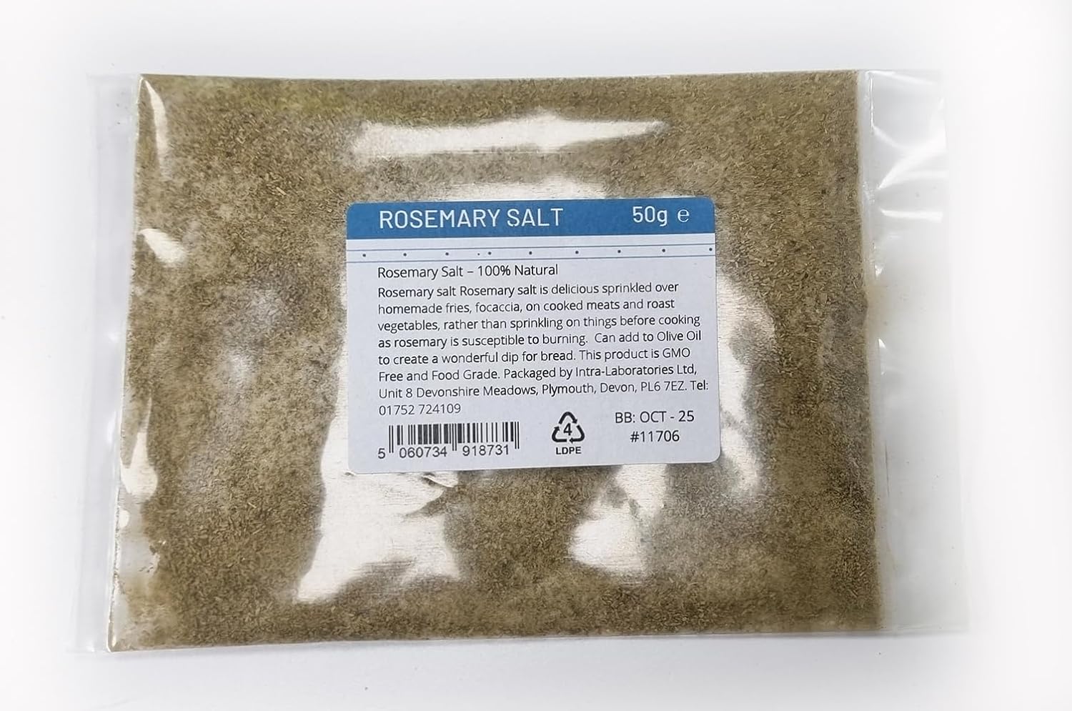 Entirely Ingredients - Rosemary Salt - Food Grade - Perfect for Focaccia and Roast Potatoes 50g