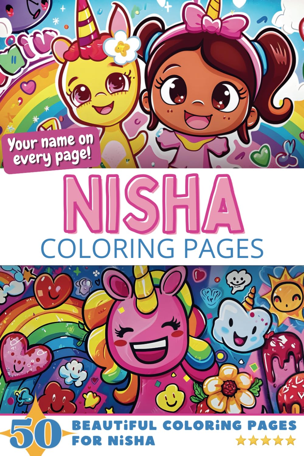 Nisha Coloring Pages: Wow-Effect! Your name on every page - Nisha coloring book - 6x9" - 50x Nisha coloring page - Fantastic Gift