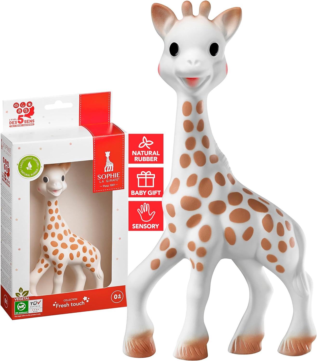 Sophie la girafe Baby Teether – 100% Natural Rubber Teething Toy – Handmade in France – BPA-Free, Non-Toxic, Vegan, Sensory Stimulating Teether for Newborns 0+ Months