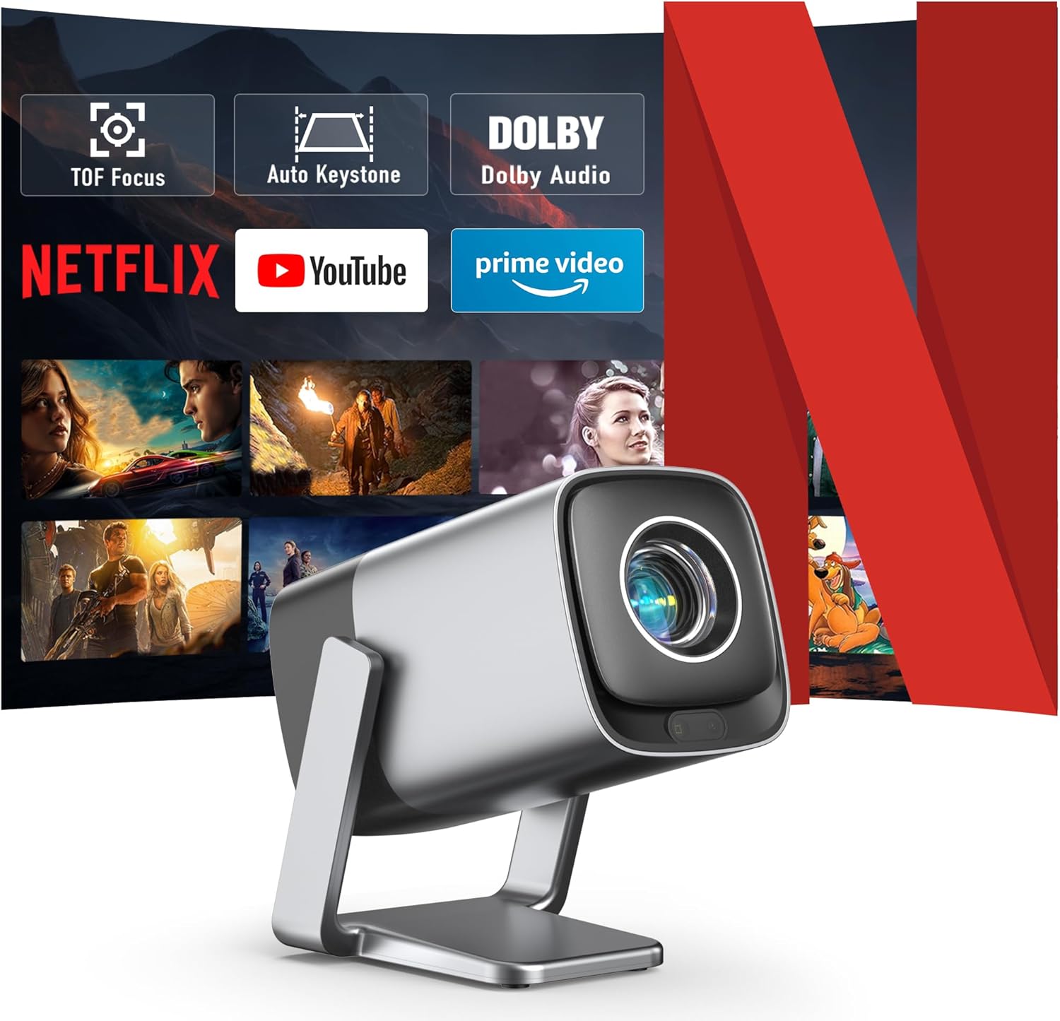 [Netflix Official & TOF Real-time Focus] XuanPad Mini Smart Projector – Native 1080P, WiFi & Bluetooth, Auto Keystone Correction, 3D Dolby Audio, 210° Adjustable Stand for Home Movie Projector