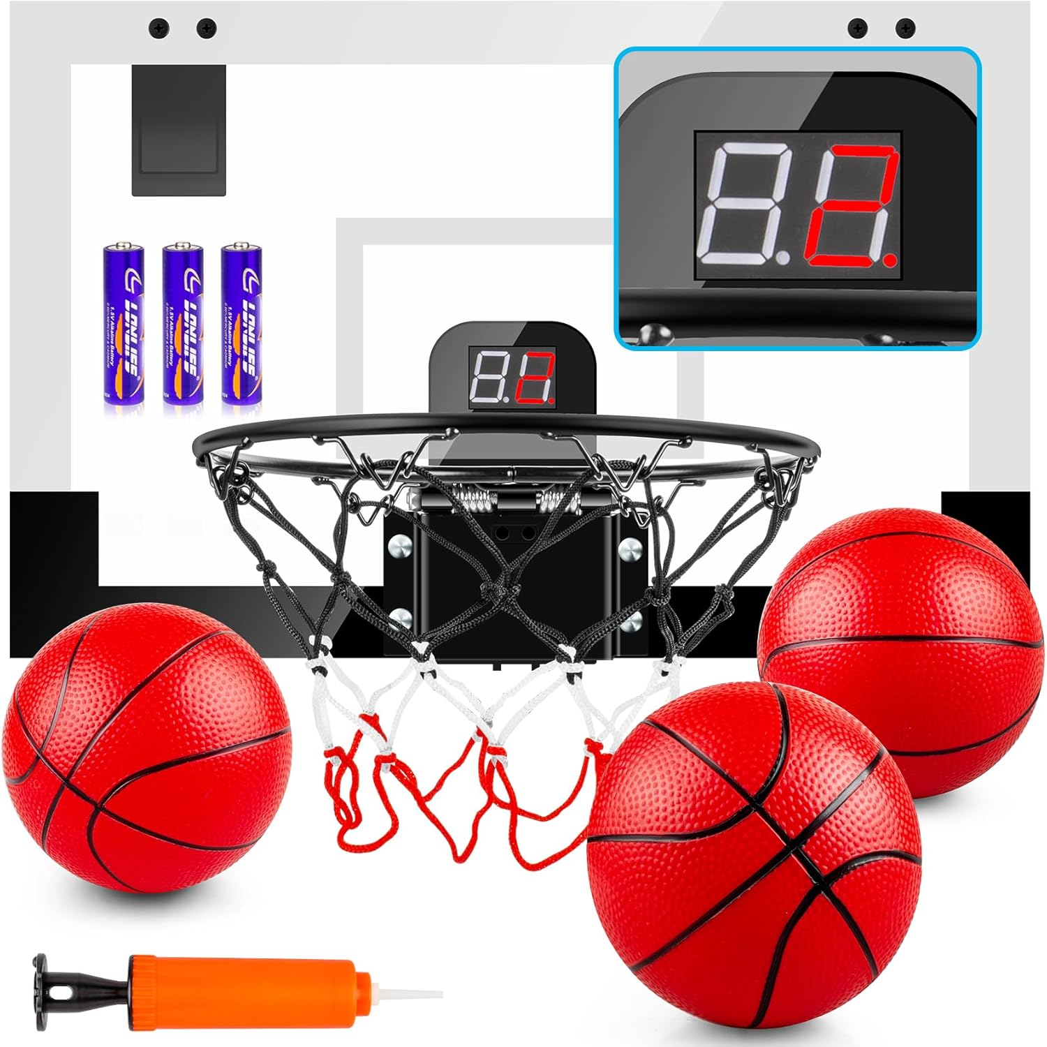 Indoor Basketball Hoop Boys Gifts for Teens and Adults Door Room Basketball Hoop Mini Hoop with Electronic Scoreboard, 3 Balls and Batteries Basketball Toys for 8 9 10 11 12