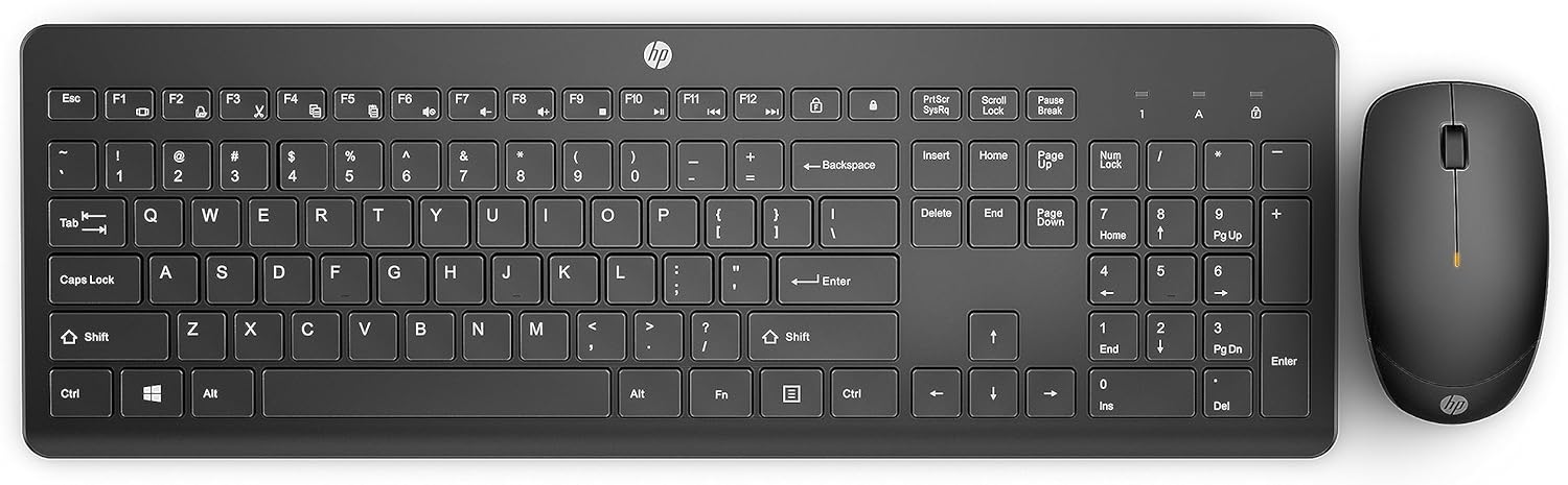 HP 230 Wireless Mouse and Keyboard Combo - 2.4GHz Wireless Connection - Long Battery Life - Durable & Low-Noise Design - Windows & Mac OS - Adjustable 1600 DPI - Numeric Keypad (18H24AA#ABA)