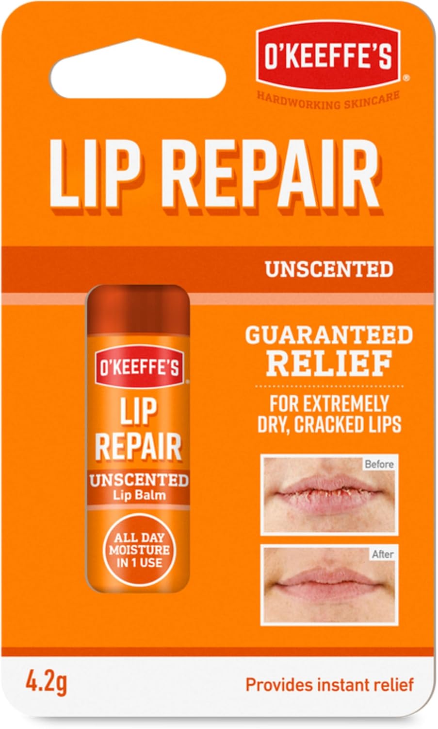 O'Keeffe's Lip Repair Unscented Lip Balm, 4.2g – For Extremely Dry, Cracked Lips | All-Day Moisture with 7 Moisturising Ingredients