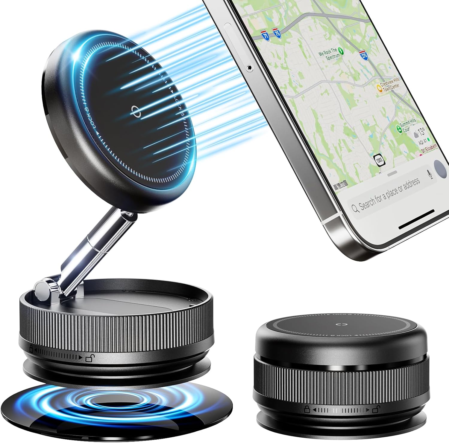 2026 Upgraded 360° Vacuum Magnetic Car Phone Holder for Magsafe [78+LBS Strongest Suction & 2400gf Strongest Magnetic], Adjustable Car Phone Mount for Your Car/Gym/Mirror/Shower for iPhone & Android