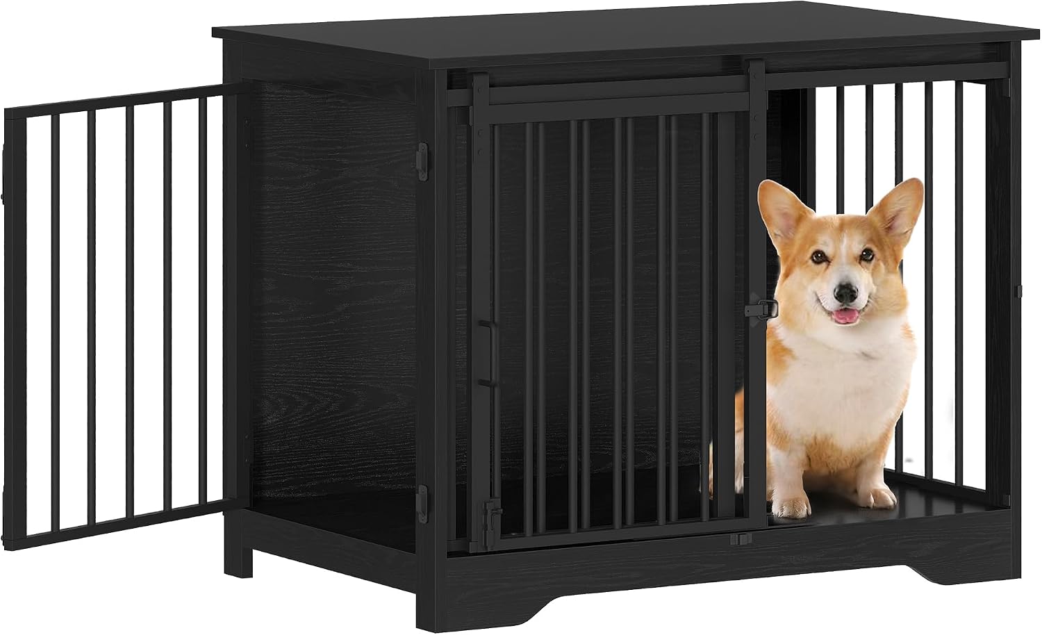 Hzuaneri Dog Crate Furniture, 81 cm Dog Crate, Barn Door, Black