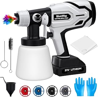 BlumWay Cordless Paint Sprayer,Upgraded HVLP Paint Sprayer with 1L Container, 400W Electric Paint Spray Gun with 4 Copper Nozzles,180° Spray Width for Home Interior, House Painting (with Battery)