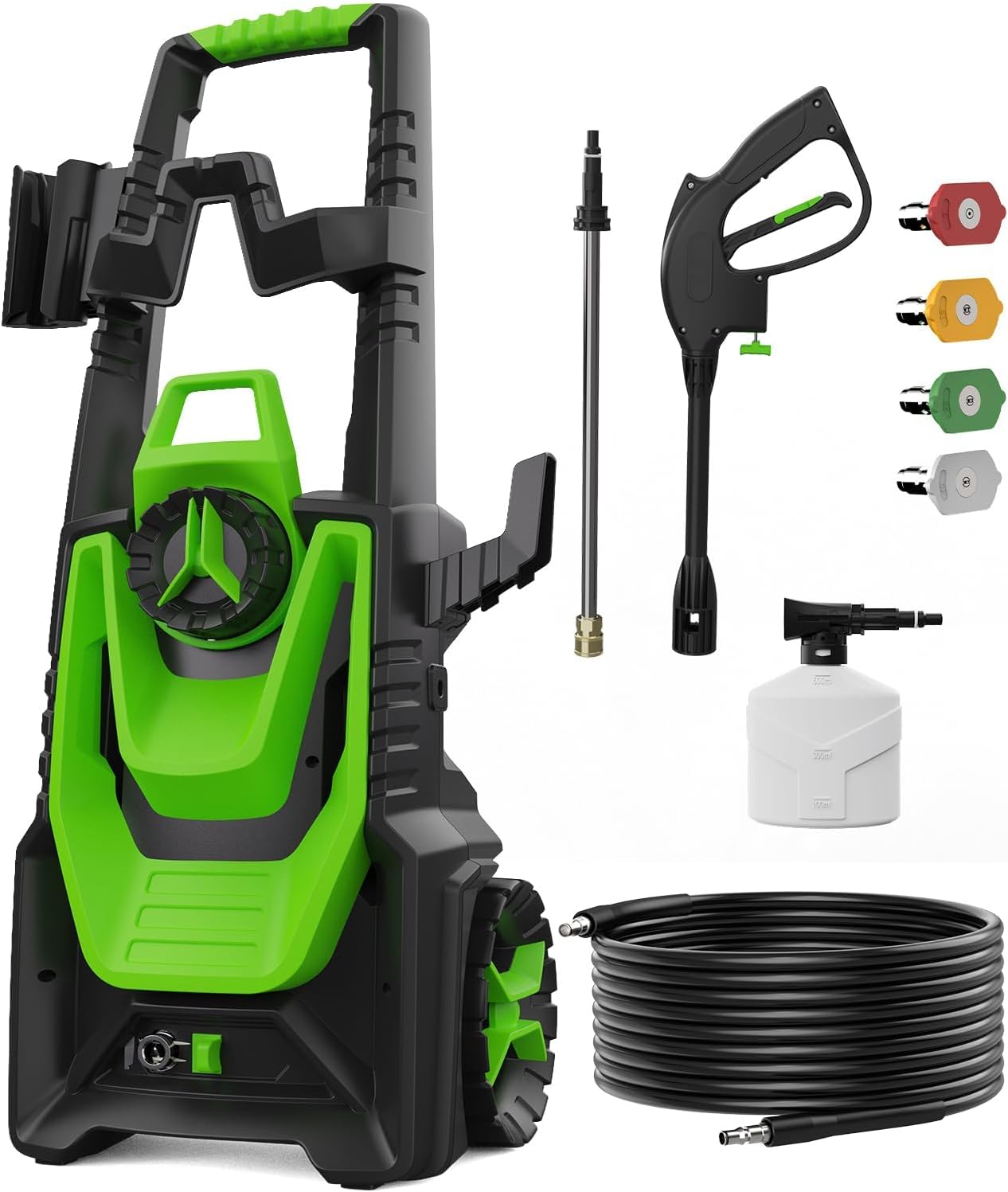 Pressure Washer, 5000PSI 3.2 GPM Power Washer with 35FT Power Cord 20FT Hose Electric Pressure Washers 4 Tips 500ML Foam Canno for Car, Patio
