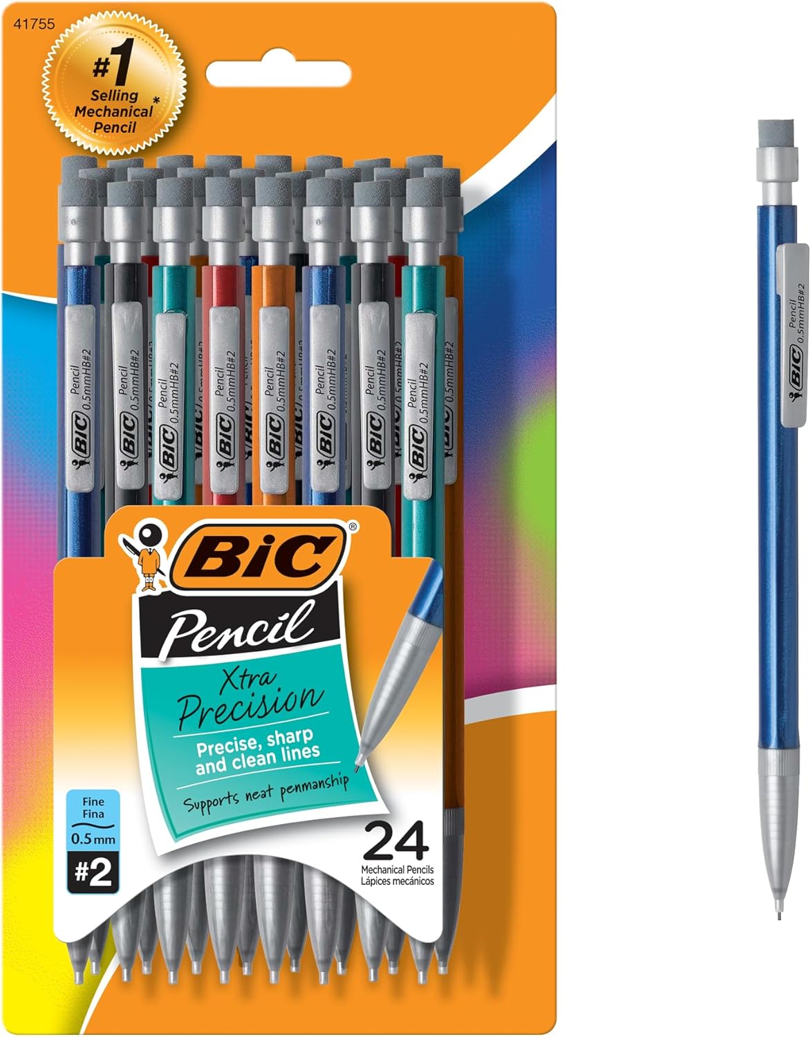 BIC Xtra-Precision Mechanical Pencil, Metallic Barrel, Fine Point (0.5mm), 24-Count, Doesn't Smudge and Erases Cleanly