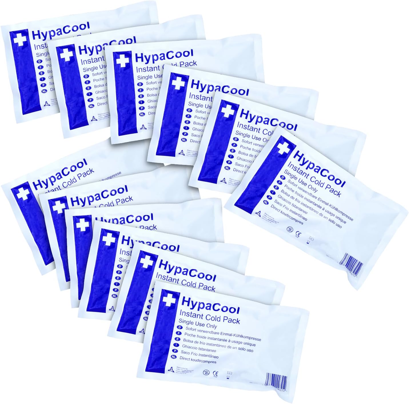 Safety First Aid Group HypaCool Instant Cold Ice Packs, Standard, for First Aid, Sports Injuries and Pain Relief, Pack of 12
