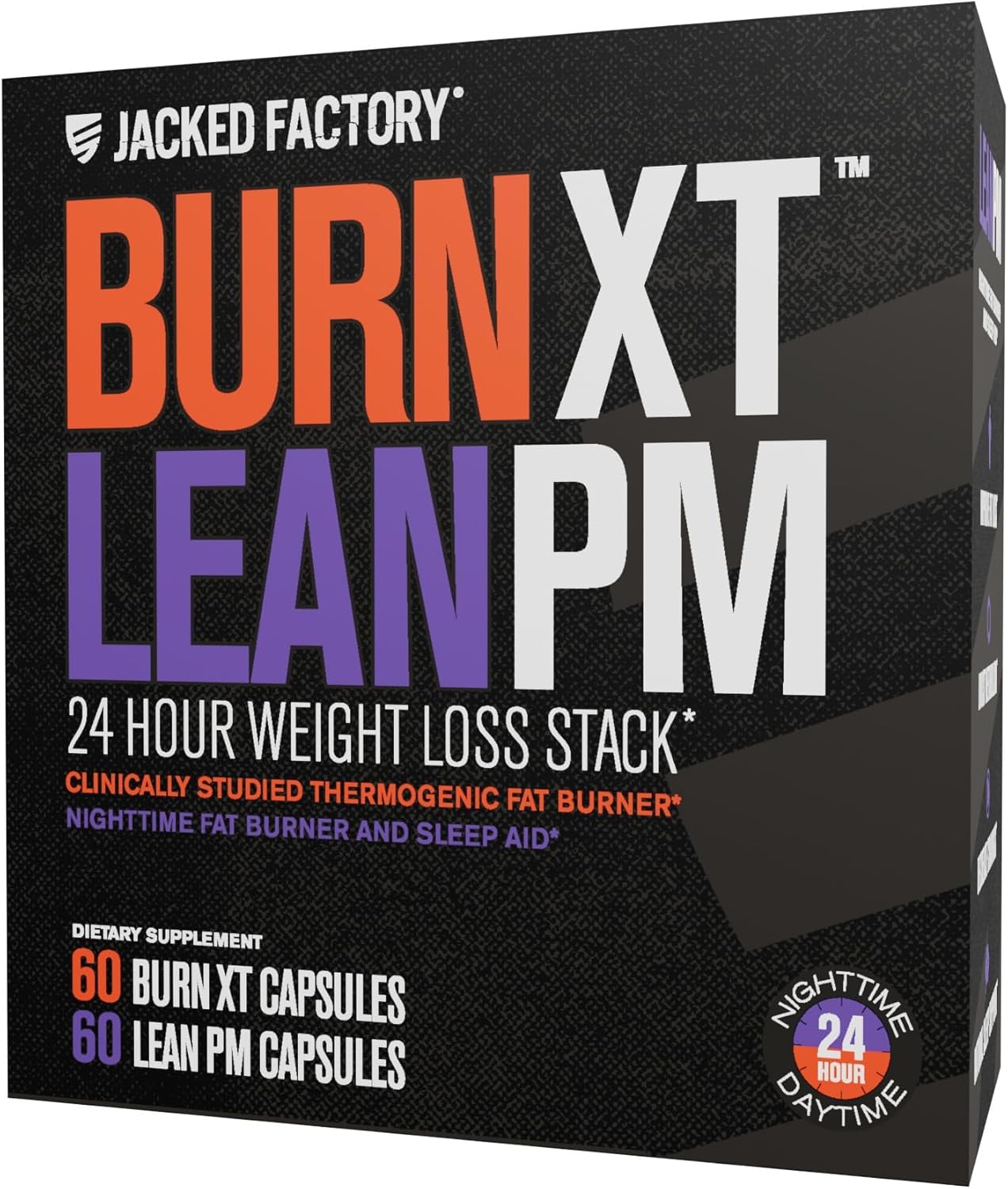 Jacked Factory Burn-XT + Lean-PM Kit - 24-Hour Weightloss Stack w/Clinically Studied Thermogenic Fat Burner & Nighttime Weight Loss Sleep Aid - 60 Count, 2 Pack