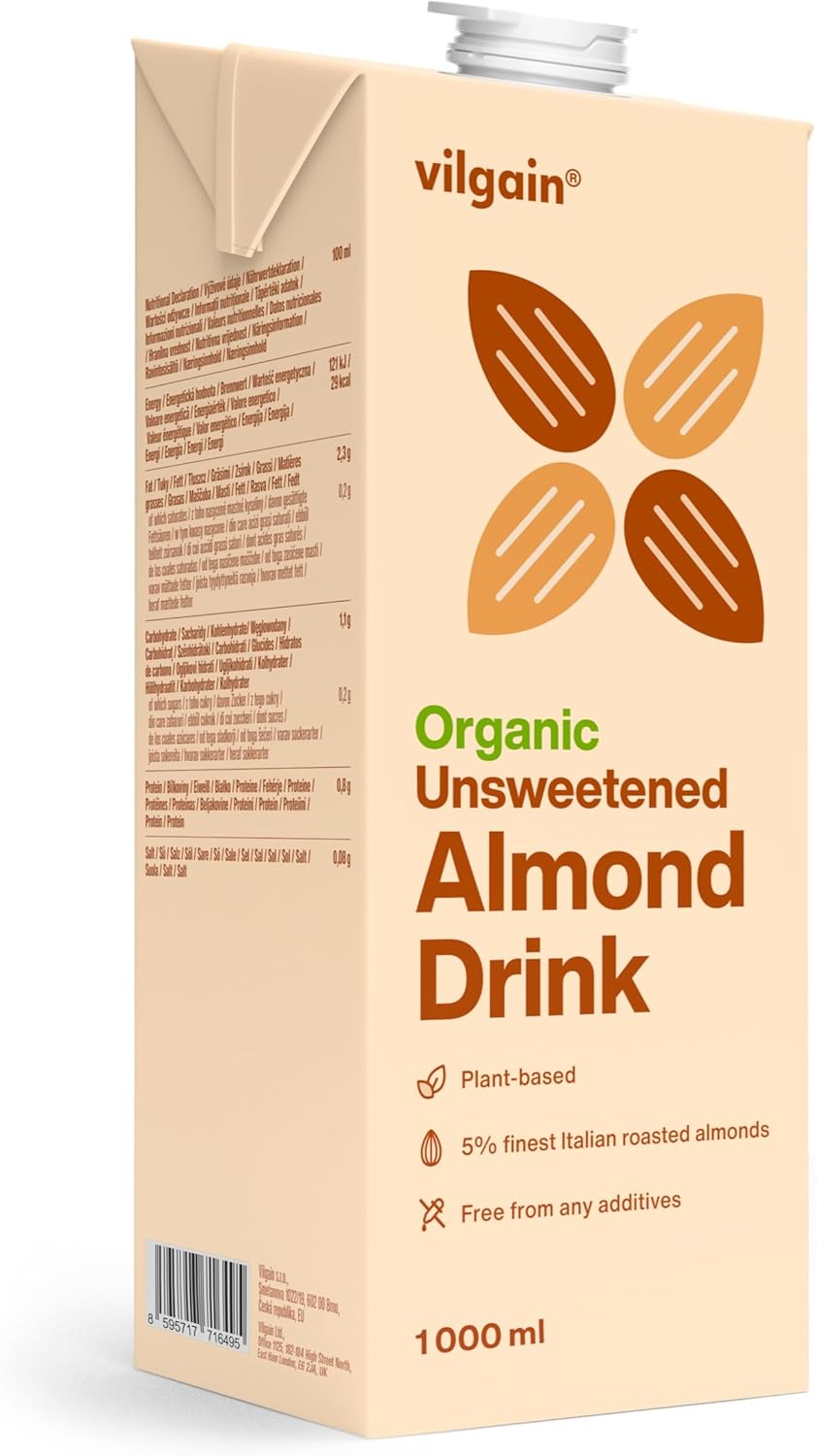 Vilgain Almond Drink BIO - plant-based drink made from organic almonds, without additives, suitable for vegans and lactose-intolerant people, 1000ml