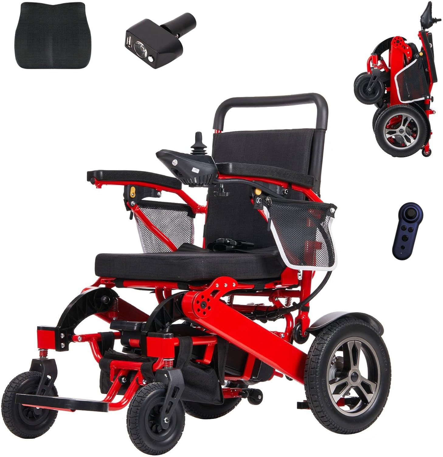 Automatic Folding Electric Wheelchair,one-Button Folding/unfolding,Adult Elderly Portable (27kg no Battery) Travel motorised Chair,700W Drive Power,24AH Lithium Battery,30km Long Range (Red)