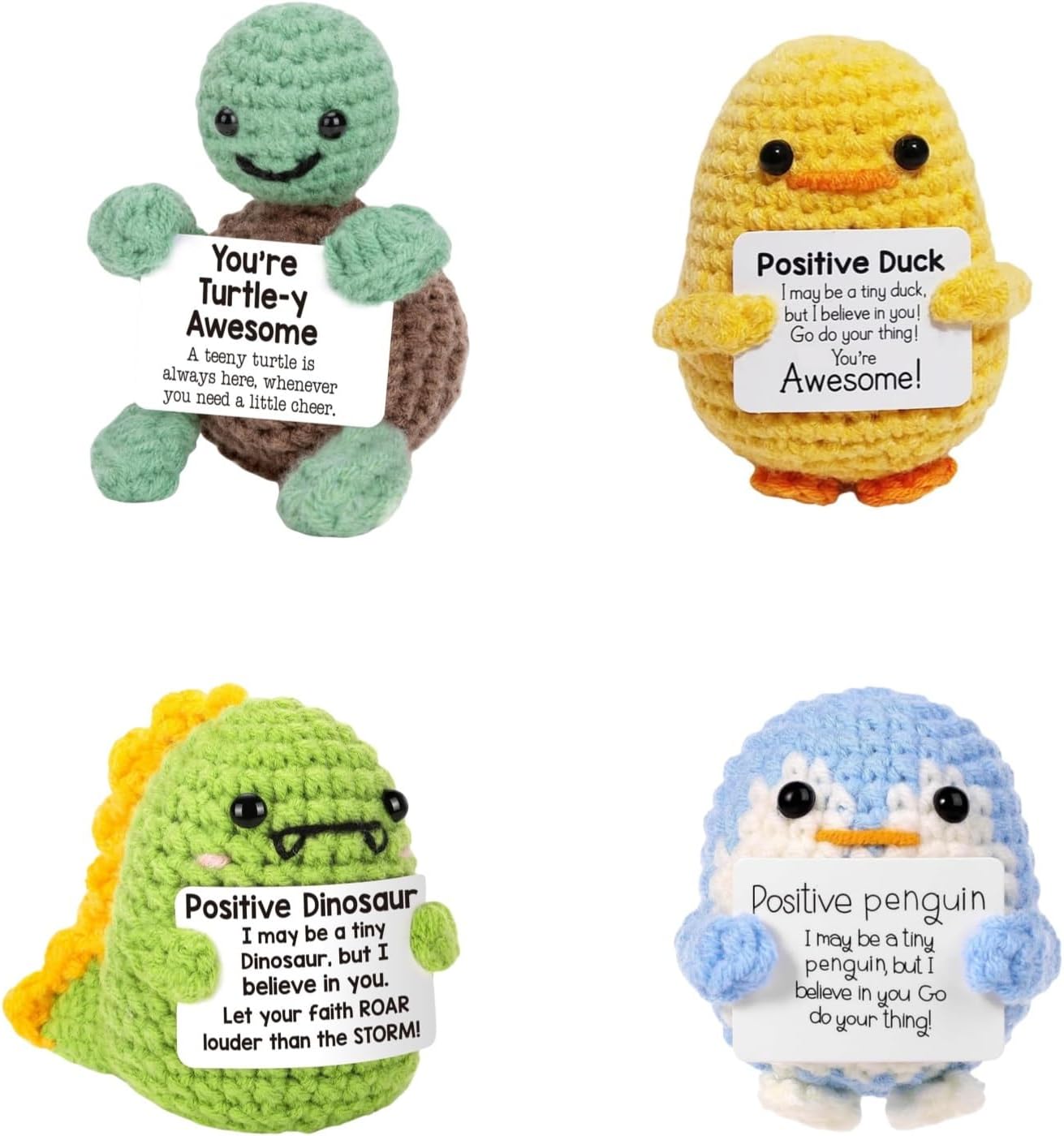 Mini Positive Potato Gifts, Cute Crochet Animals Penguins Woll Doll with Positive Card, Funny Emotional Support Best Friends Christmas Birthday Gifts for Women Men Office Desk Decor(New)