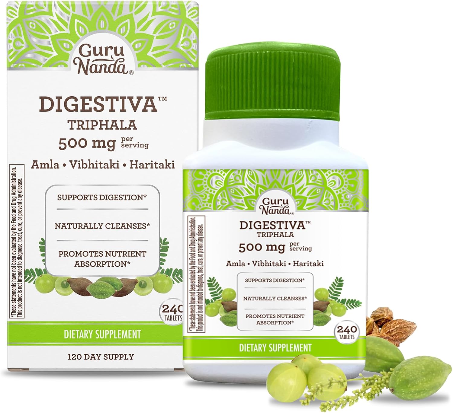GuruNanda Digestiva Triphala (240 Tablets), Supports Digestion, Helps with Bloating, Dietary Supplement with Amla, Haritaki & Bibhitaki