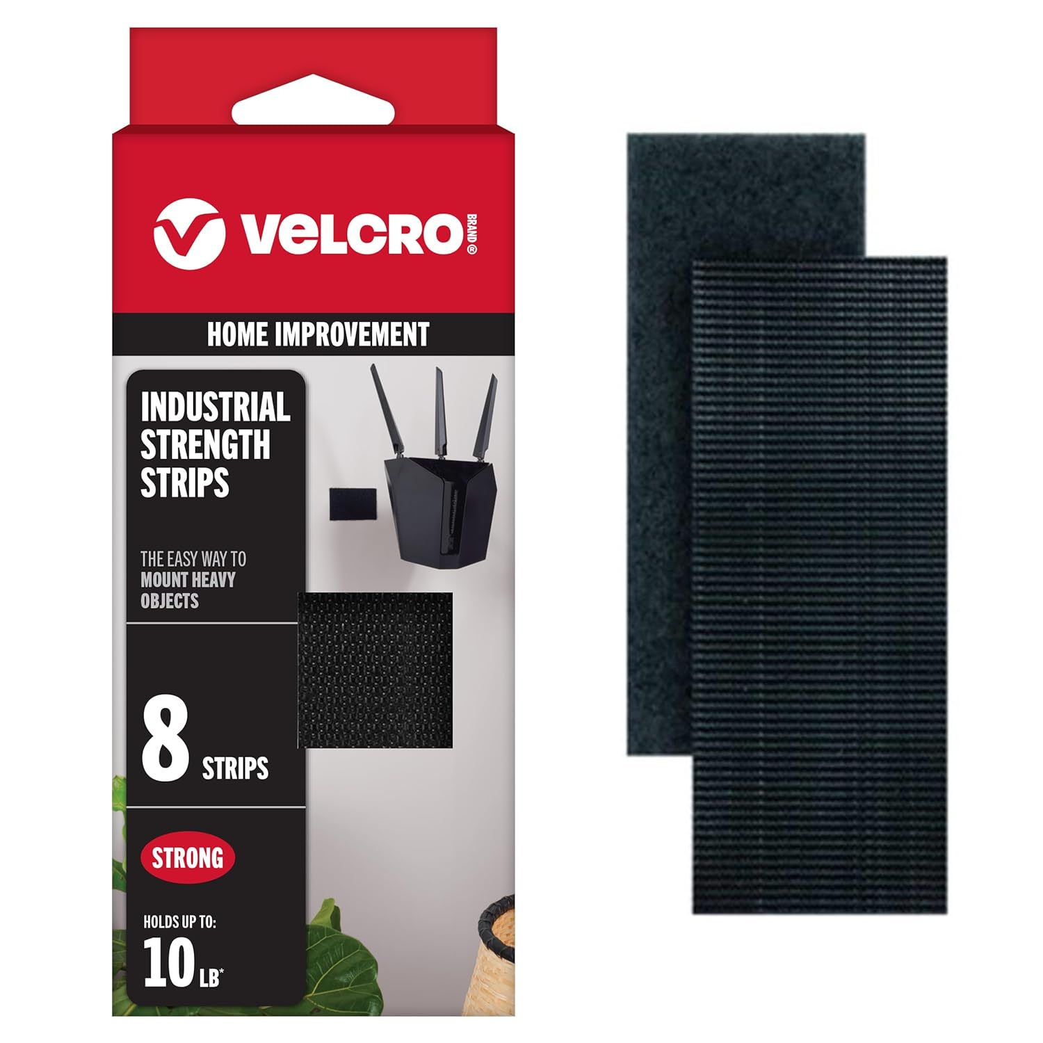 VELCRO Brand Heavy Duty Fasteners | 4x2 Inch Strips with Adhesive 8 Sets | Holds 10 lbs | Black Industrial Strength Stick On Tape | Indoor or Outdoor Use (VEL-30703-USA), 8 Count (Pack of 1)