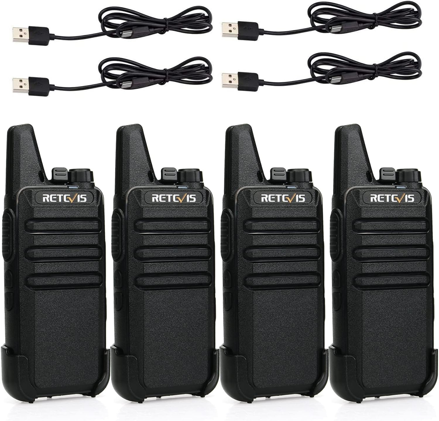 Retevis RT622 Walkie Talkies for Adults, Mini 2 Way Radio Rechargeable, 113g Portable Radio, VOX, PMR446, Professional Walkie Talkies 4 Pack for Restaurants, Hotels, Cafes (Black, 4 Pack)