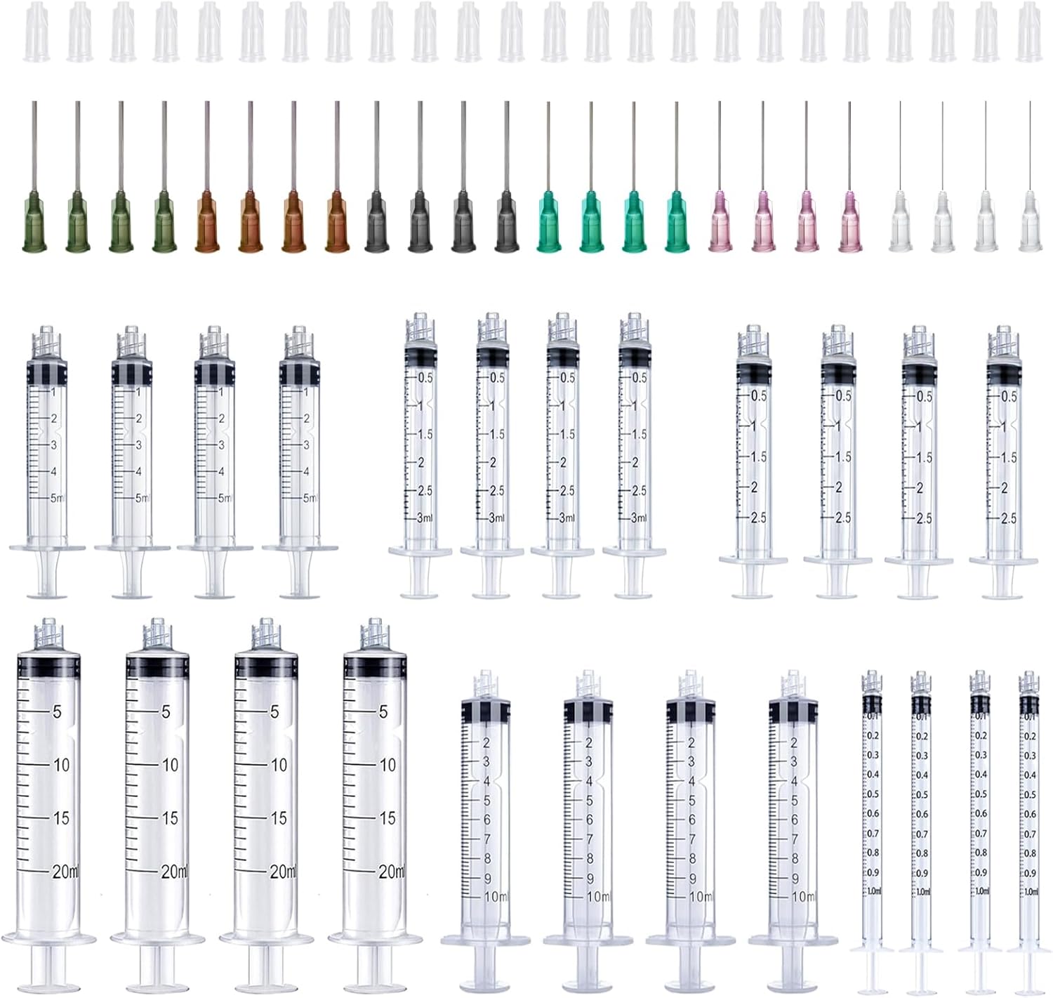 24 Pieces Plastic Glue Syringe Set, Syringe Set with Blunt Needle, Liquid Measuring Syringe, Industrial Use Syringes with Sealing Caps, Multiple Use Applicator Syringes for Pet Feeding