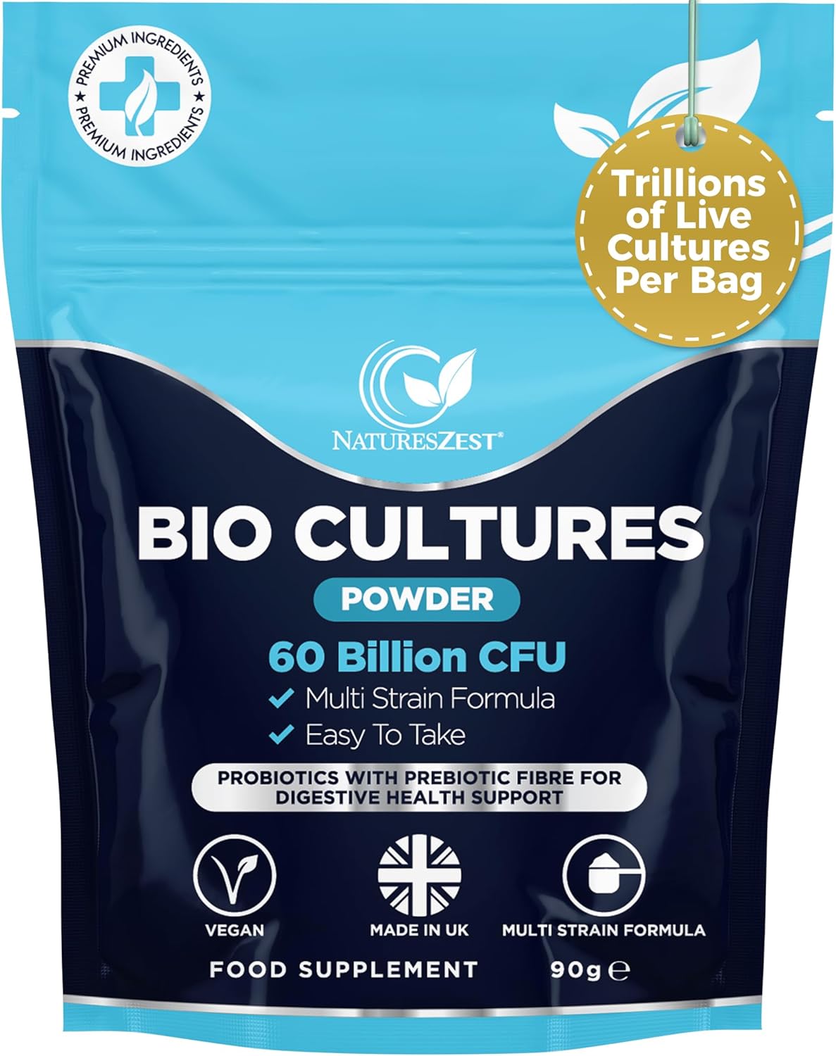 9-in-1 High Concentrated 60 Billion CFU - BIO Cultures Complex Probiotics Powder with Prebiotics Fibre Supplement - 90 Servings – Probiotic Powder for Women and Men - Vegan Friendly - Gluten Free