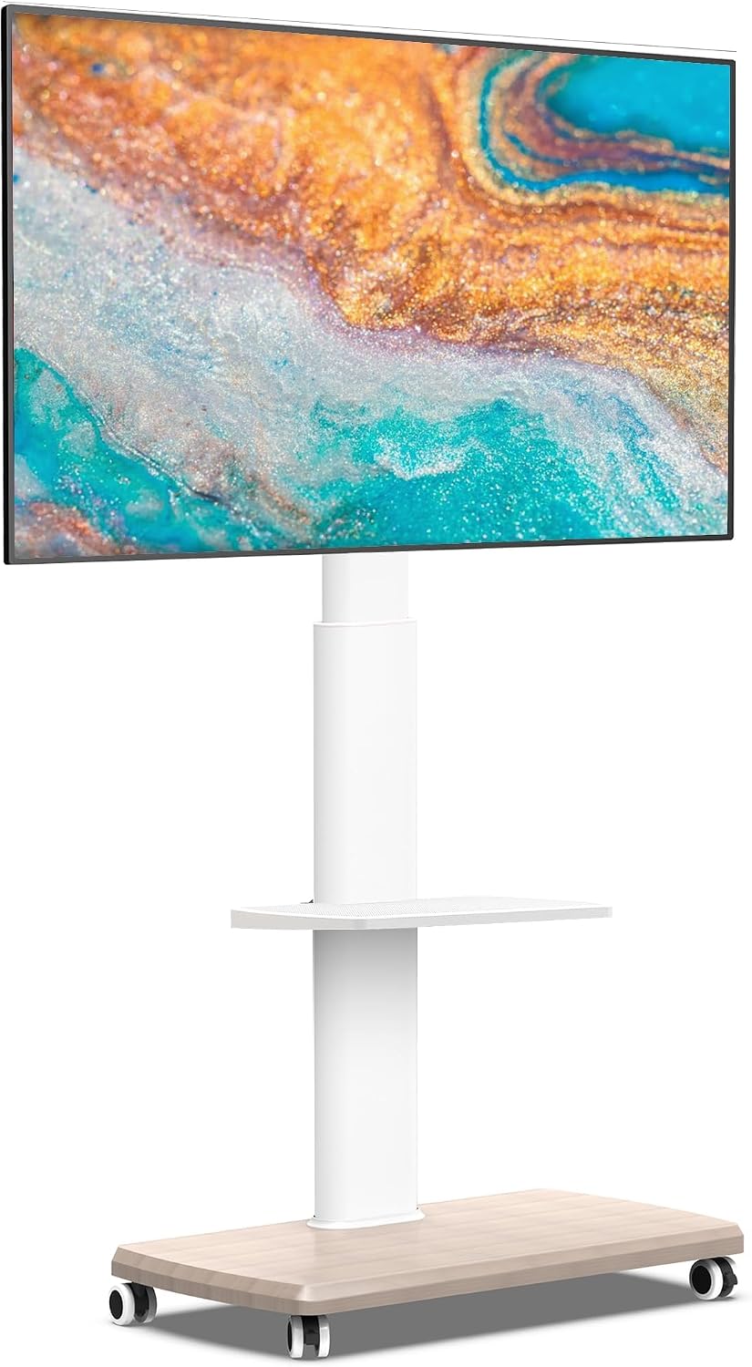 FITUEYES Rolling TV Stand for 32-75 Inch TVs with Swivel Mount, White