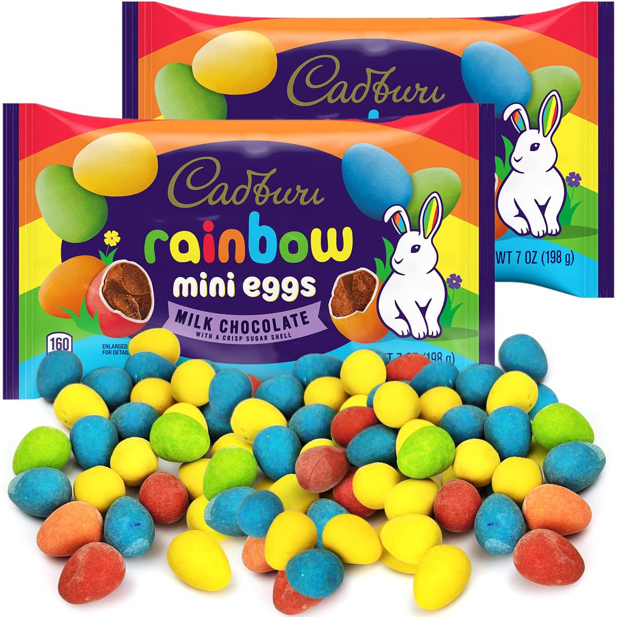 Cadbry Mini Eggs Milk Chocolate 2 Pack Rainbow Mini Chocolate Eggs with Rainbow Coating Shell, For Easter Baskets, Buffets and Treats