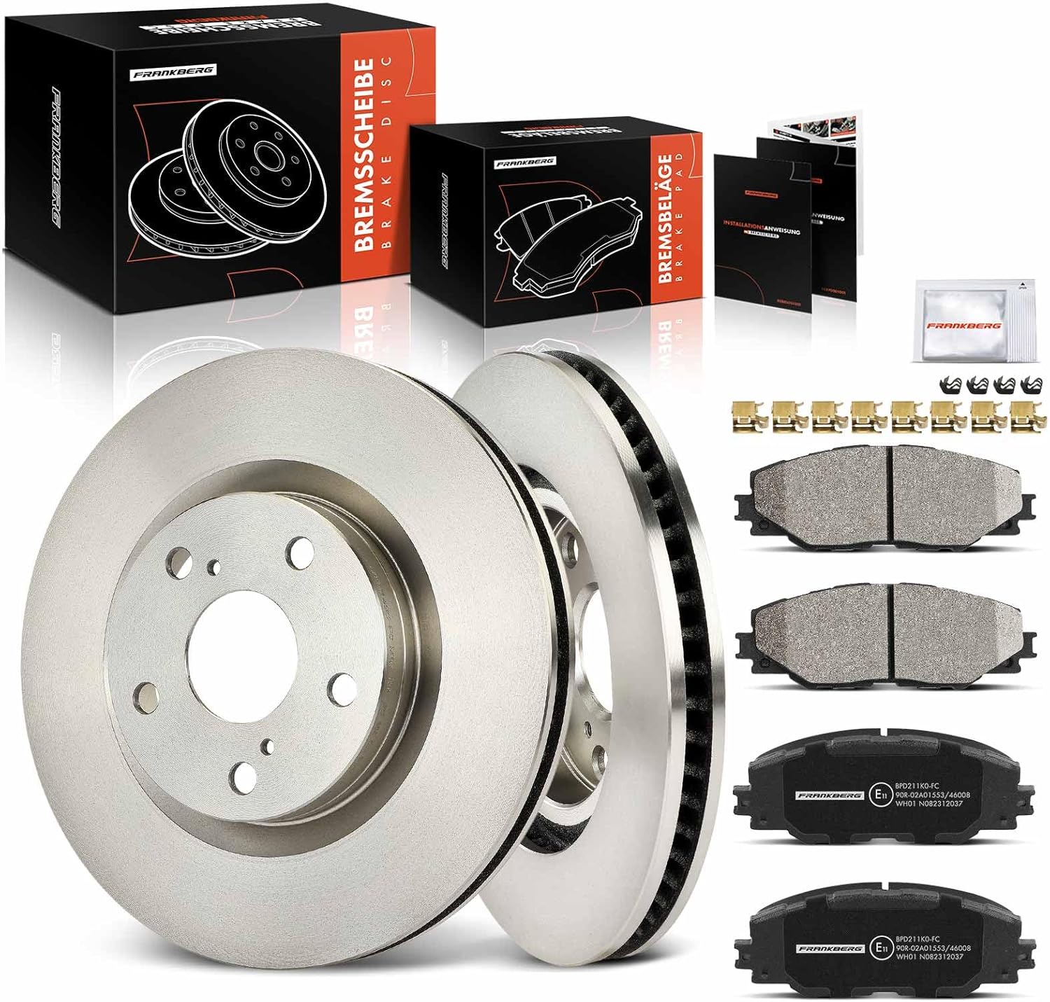 Frankberg 2x Ventilated Brake Disc + 4x Brake Pad Front Axle Compatible with A.u.r.i.s E18 1.8L 2012-2018 R.A.V 4 IV A4 2.0L-2.5L 2012-2024 Replace# 4351233130 0446542180