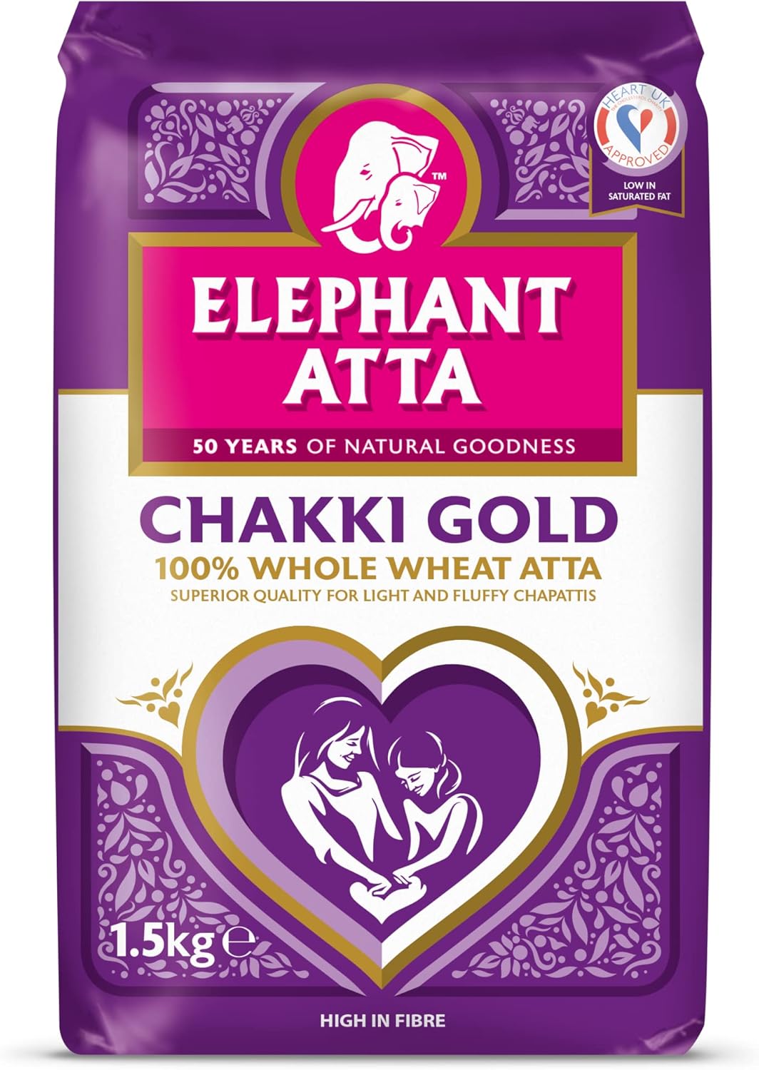 Elephant Atta Chakki Gold Chapatti Flour | Atta | Premium Flour | Naan Flour | Roti Flour | Chakki Atta | Chakki Flour | Chaki Flour | Plain Flour | (1.5kg)