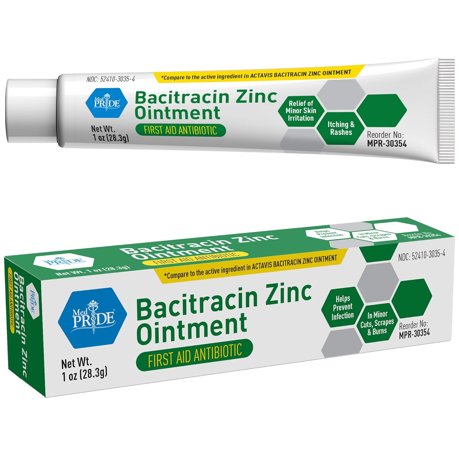 MED PRIDE Bacitracin with Zinc Ointment Antibiotic Bacitracin for Infection Prevention and Skin Relief, 1 Oz Tube