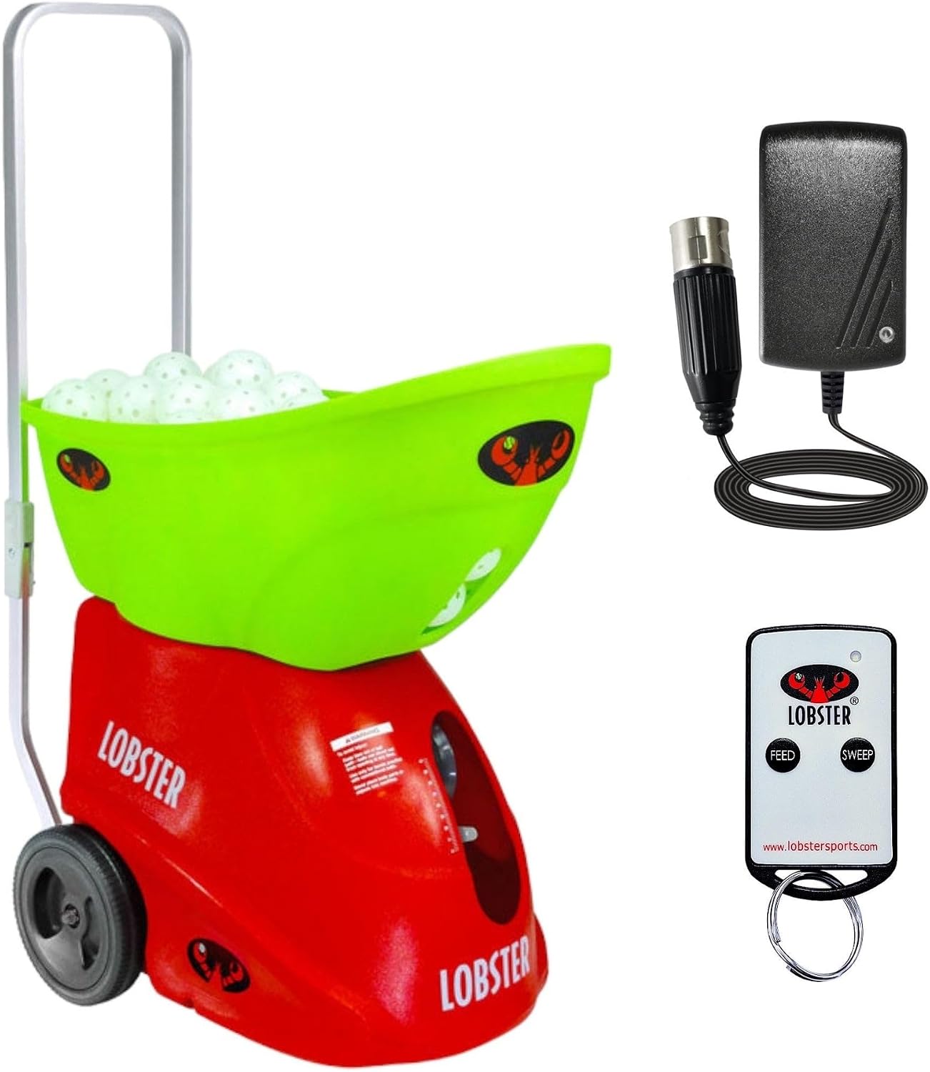 Lobster Sports Pickleball Machine – Full-Featured – Adjustable Topspin, Backspin, & Lobs, Random Oscillation, Ball Speed (20-60MPH), Lightweight & Portable, Holds 125 Balls, with Multi-Function Remote