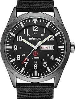 Infantry 5ATM Waterproof Mens Military Tactical Field Watch, Date & Day 12/24Hr Display Watches for Men, Casual Quartz Wristwatch with Nylon Strap