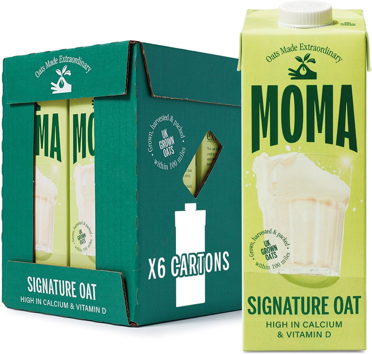 MOMA - Signature Oat Drink - 1L x 6 • 100% Plant-Based & Vegan • Made with British Wholegrain Oats • Low in Saturated Fat • No Added Sugar • Enriched with Vitamins