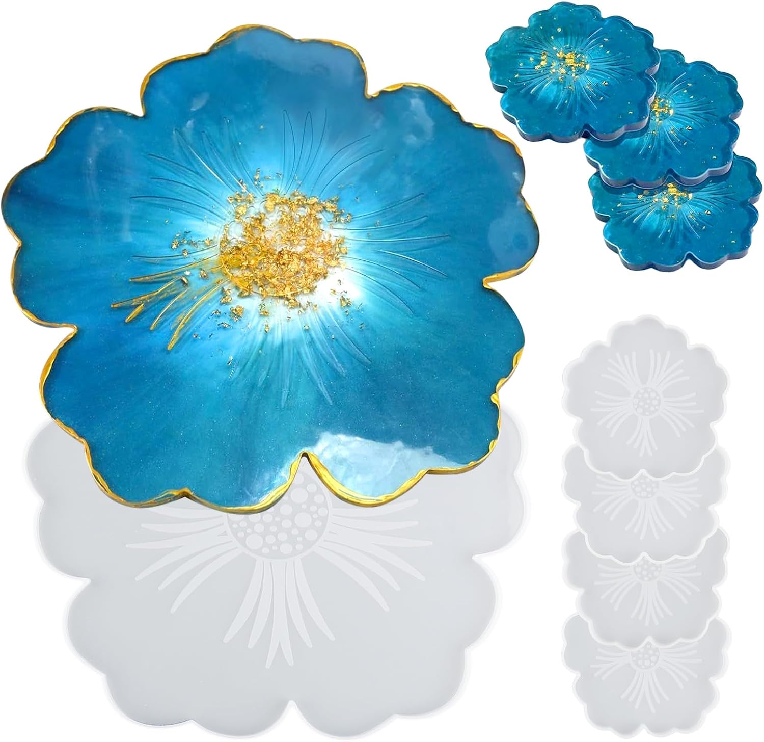 EPODA 5Pcs Large Resin Tray Mold,Moulds for Resin Casting,Epoxy Casting Mould for Coaster, DIY Craft Making Resin Fruit Tea Tray,Serving Tray Mold