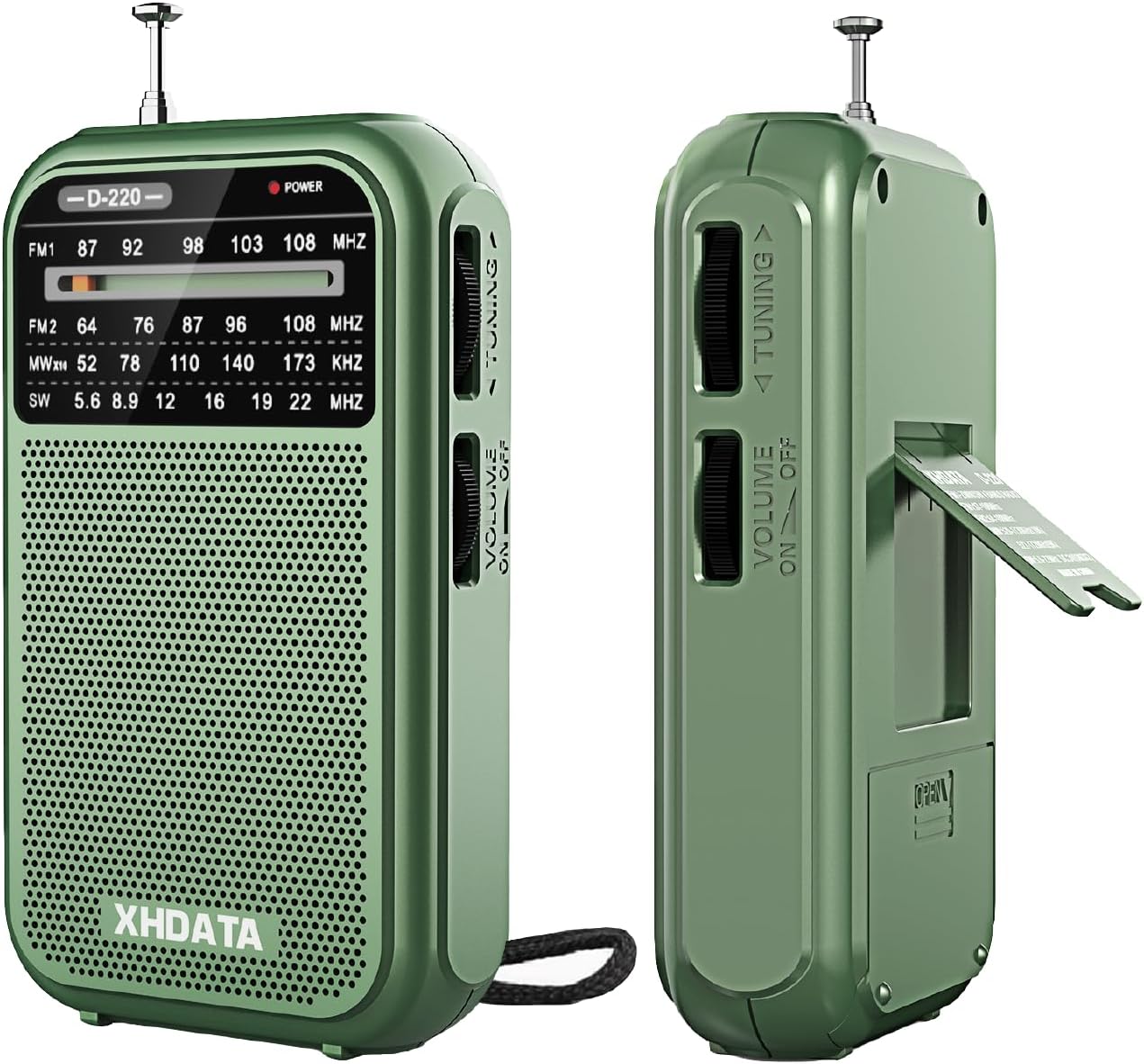 XHDATA D220 Shortwave Radios FM AM Retro Portable Radio Battery Powered Radio (AA), World Receiver with Excellent Reception and Speaker, Suitable for Outdoor, Elderly (Green)