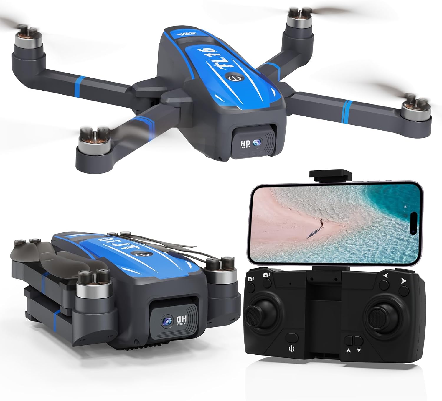 TL16 Mini Drone with 4K HD Camera, Brushless Motor Drones for Beginners with Headless Mode 360° Flip Gravity Control, Foldable Quadcopter for Adults, Blue