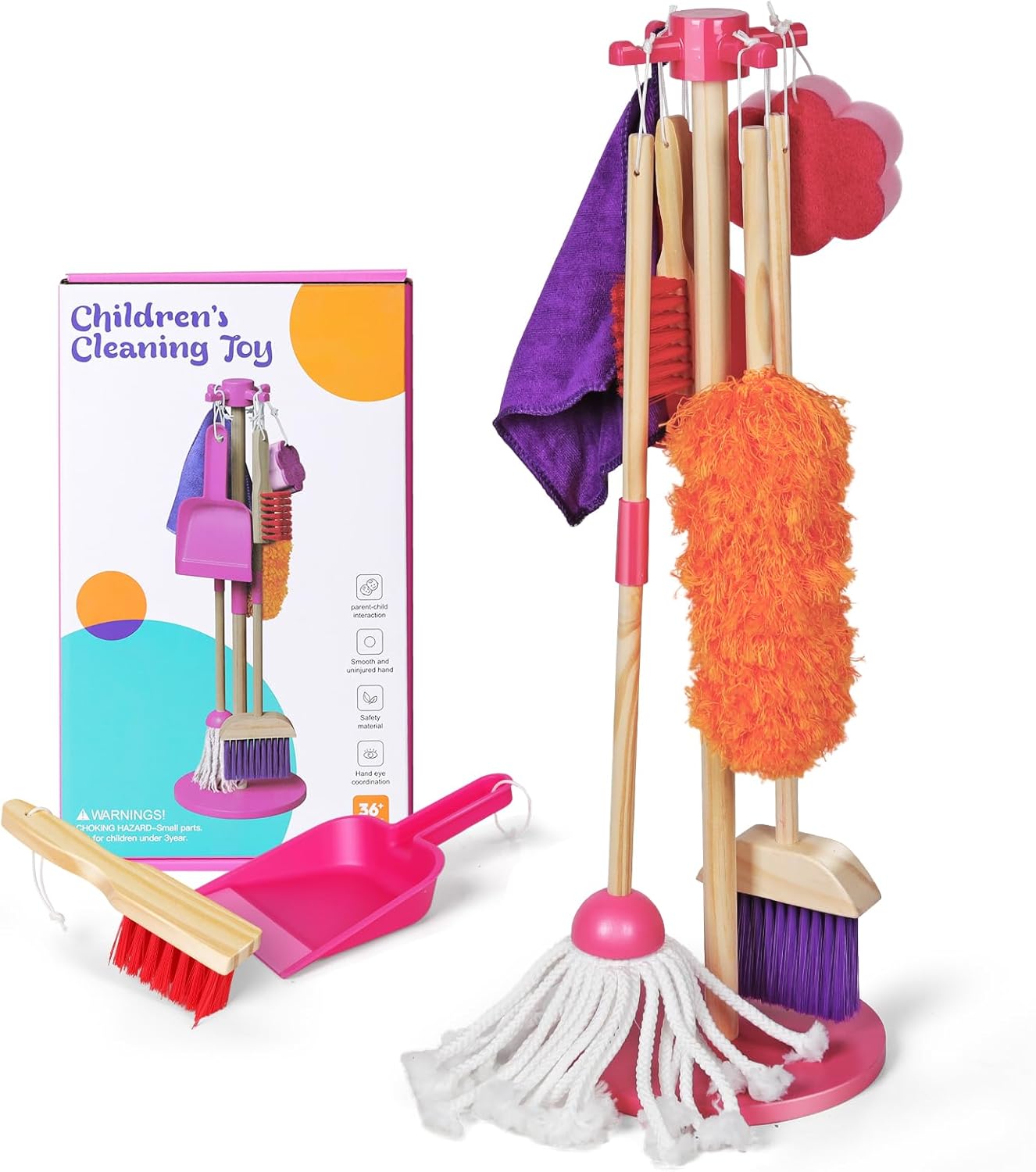 Myiosus Kids Cleaning Set, Realistic Toddler Cleaning Set Ages 3+, 8pcs Pretend Play Household Toys for Kids, Children Broom Brush Dustpan Mop Mini Housekeeping Toys for Toddlers, Boys and Girls
