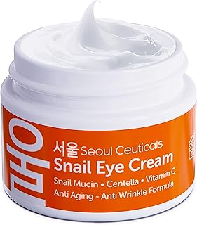 SeoulCeuticals Korean Snail Mucin Eye Cream - 97.5% Snail Filtrate K Beauty Anti Aging Under Eye Anti Wrinkle Eye Treatment Cream 0.5oz