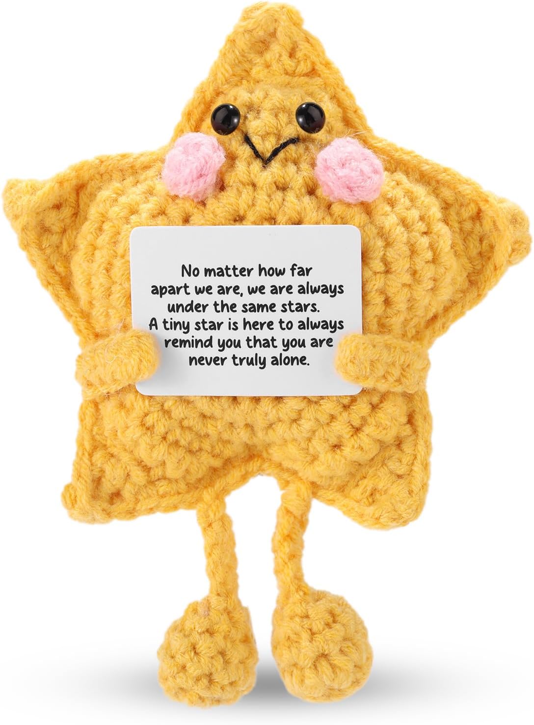 Positive Star, Handmade Crochet Inspirational Star Doll with Long Legs Funny Emotional Knitted Doll Positive Gift for Family Friend Employee Coworker